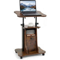 Adjustable Mobile Standing Desk Cart with Tilt Desktop and Cabinet-Rustic Brown - Rustic Brown - Laptop Tables &