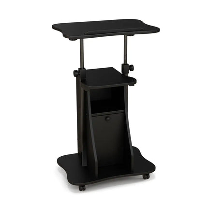 Adjustable Mobile Standing Desk Cart with Tilt Desktop and Cabinet-Black - Black - Laptop Tables & Printer Stands