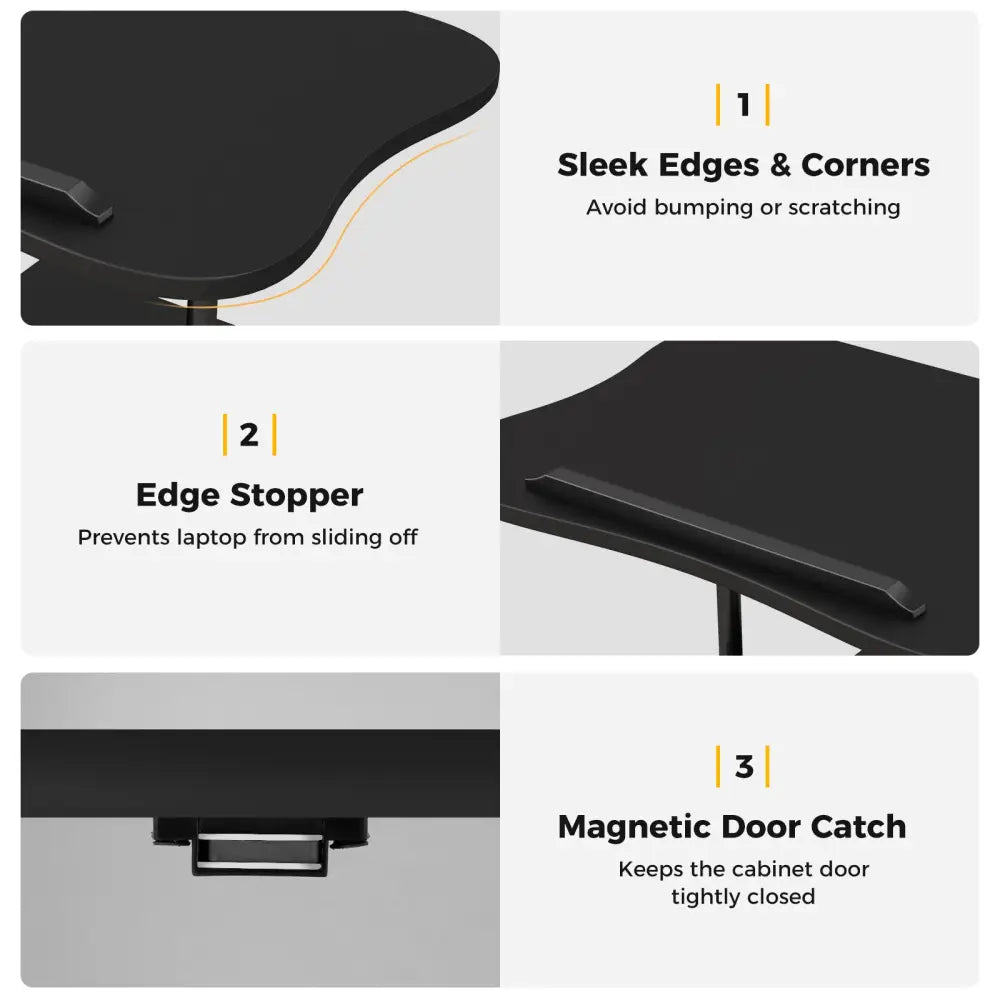 Adjustable Mobile Standing Desk Cart with Tilt Desktop and Cabinet-Black - Black - Laptop Tables & Printer Stands