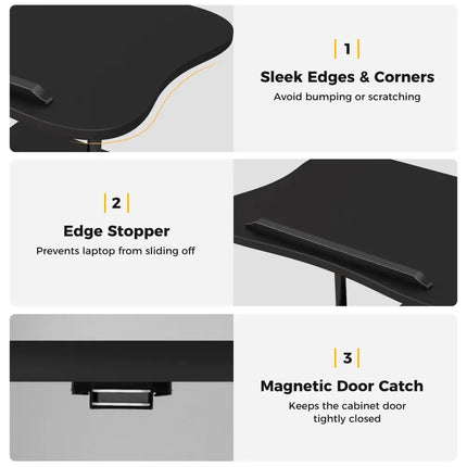 Adjustable Mobile Standing Desk Cart with Tilt Desktop and Cabinet-Black - Black - Laptop Tables & Printer Stands