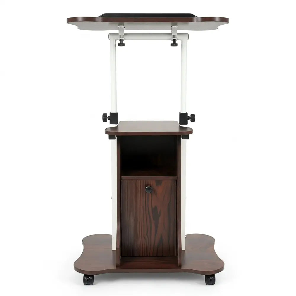 Adjustable Mobile Standing Desk Cart with Tilt Desktop and Cabinet-Brown - Brown - Laptop Tables & Printer Stands