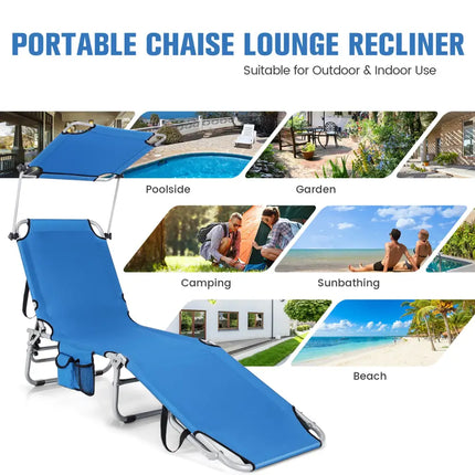 Adjustable Outdoor Beach Patio Pool Recliner with Sun Shade-Navy - Navy - Outdoor Chaise Lounges