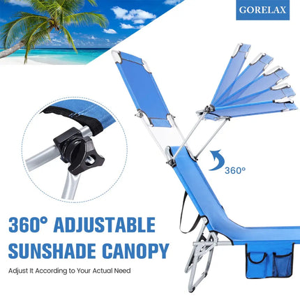 Adjustable Outdoor Beach Patio Pool Recliner with Sun Shade-Navy - Navy - Outdoor Chaise Lounges