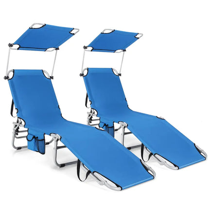 Adjustable Outdoor Beach Patio Pool Recliner with Sun Shade-Navy - Navy - Outdoor Chaise Lounges