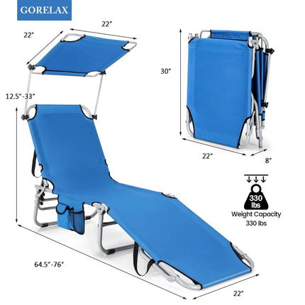 Adjustable Outdoor Beach Patio Pool Recliner with Sun Shade-Navy - Navy - Outdoor Chaise Lounges