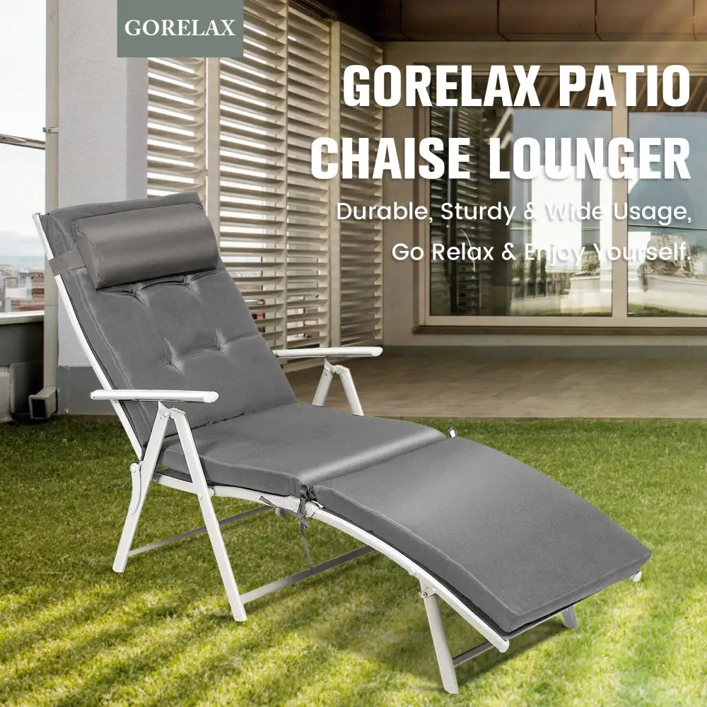 Adjustable Outdoor Lightweight Folding Chaise Lounge Chair with Pillow-Gray - Gray - Outdoor Chaise Lounges