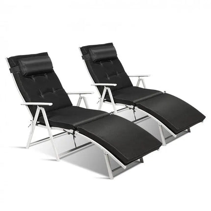 Adjustable Outdoor Lightweight Folding Chaise Lounge Chair with Pillow - Black - Oasis Home Essentials