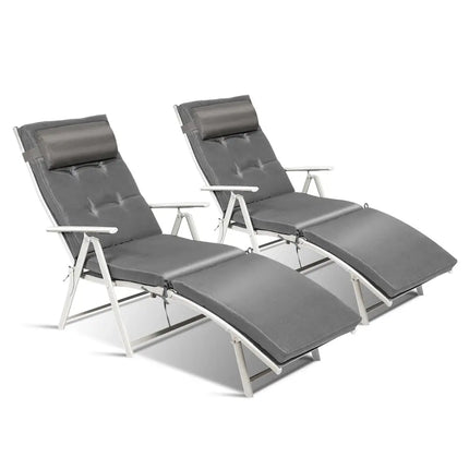 Adjustable Outdoor Lightweight Folding Chaise Lounge Chair with Pillow-Gray - Gray - Outdoor Chaise Lounges