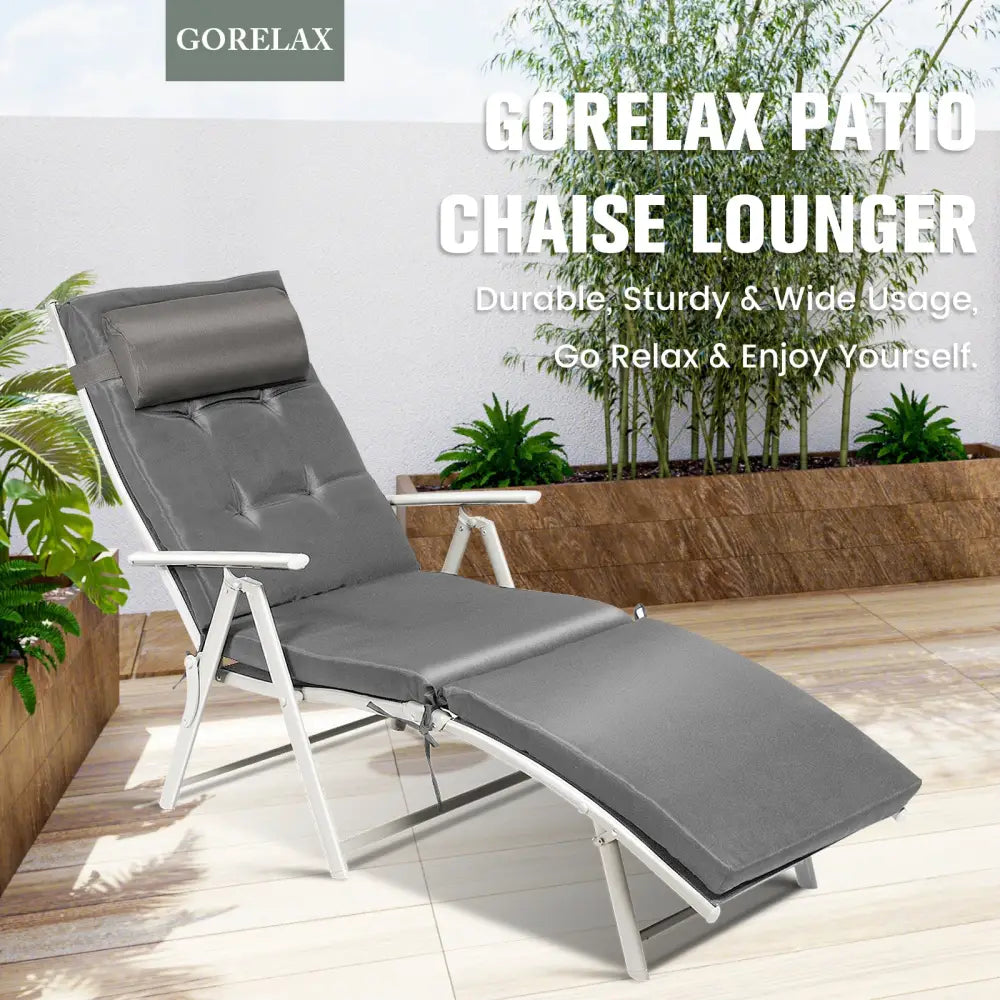 Adjustable Outdoor Lightweight Folding Chaise Lounge Chair with Pillow-Gray - Gray - Outdoor Chaise Lounges
