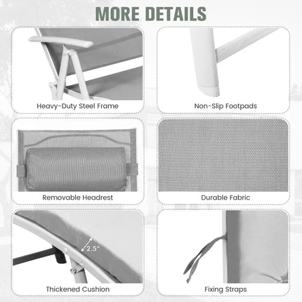 Adjustable Outdoor Lightweight Folding Chaise Lounge Chair with Pillow-Gray - Gray - Outdoor Chaise Lounges