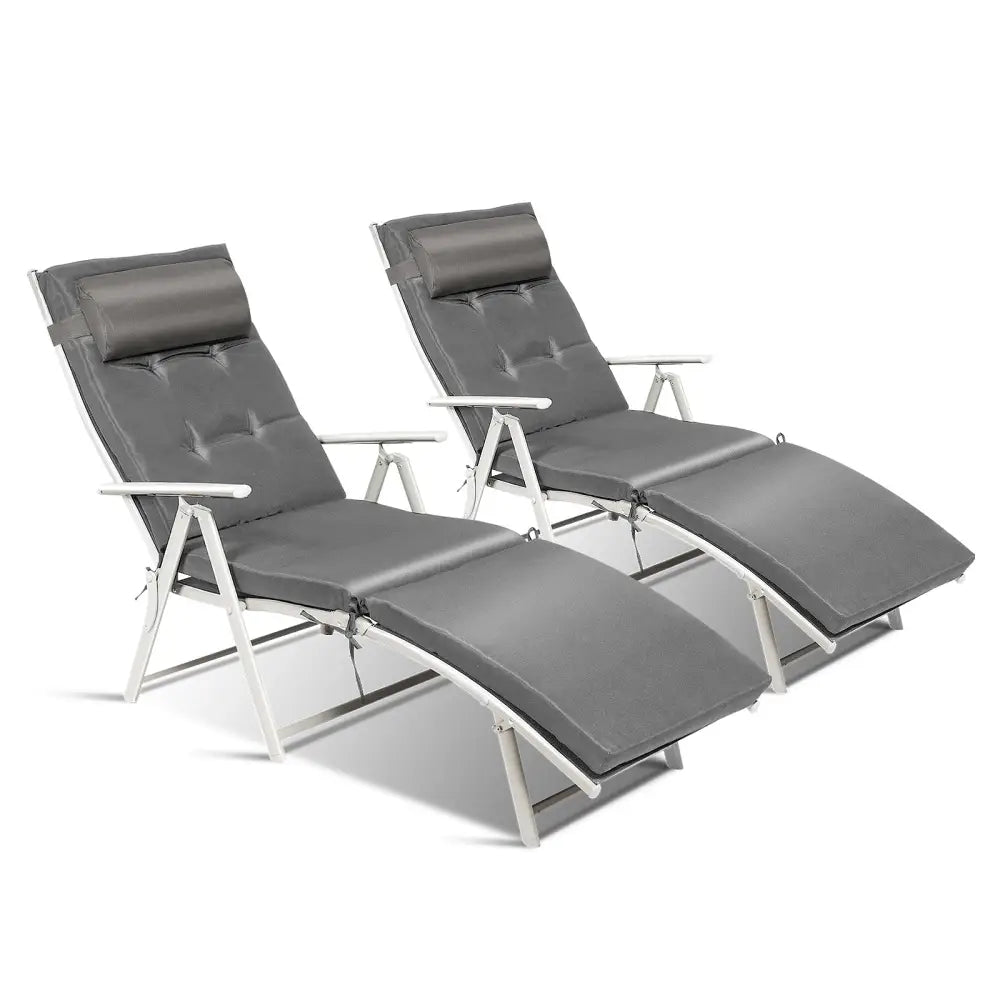 Adjustable Outdoor Lightweight Folding Chaise Lounge Chair with Pillow-Gray - Gray - Outdoor Chaise Lounges