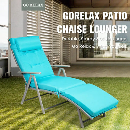 Adjustable Outdoor Lightweight Folding Chaise Lounge Chair with Pillow-Blue - Blue - Outdoor Chaise Lounges