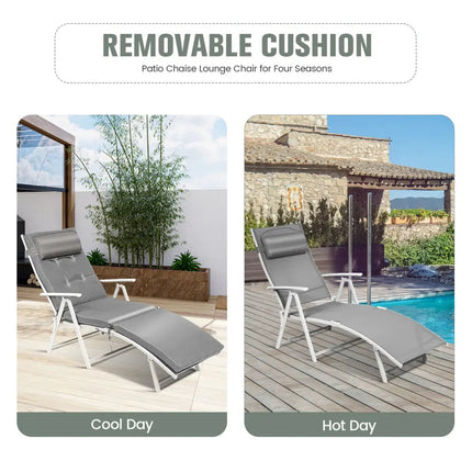 Adjustable Outdoor Lightweight Folding Chaise Lounge Chair with Pillow-Gray - Gray - Outdoor Chaise Lounges