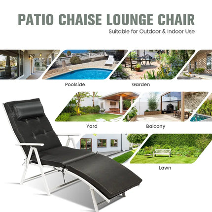 Adjustable Outdoor Lightweight Folding Chaise Lounge Chair with Pillow-Black - Black - Outdoor Chaise Lounges