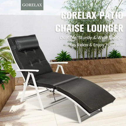 Adjustable Outdoor Lightweight Folding Chaise Lounge Chair with Pillow - Black - Oasis Home Essentials