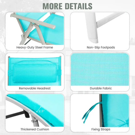 Adjustable Outdoor Lightweight Folding Chaise Lounge Chair with Pillow-Blue - Blue - Outdoor Chaise Lounges
