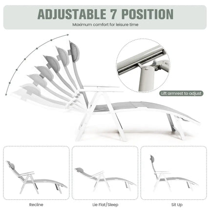 Adjustable Outdoor Lightweight Folding Chaise Lounge Chair with Pillow-Gray - Gray - Outdoor Chaise Lounges