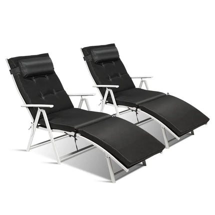 Adjustable Outdoor Lightweight Folding Chaise Lounge Chair with Pillow-Black - Black - Outdoor Chaise Lounges