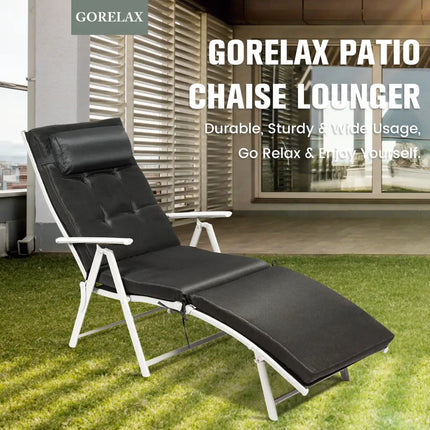Adjustable Outdoor Lightweight Folding Chaise Lounge Chair with Pillow-Black - Black - Outdoor Chaise Lounges