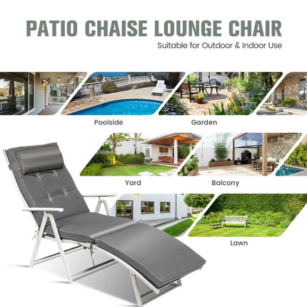Adjustable Outdoor Lightweight Folding Chaise Lounge Chair with Pillow-Gray - Gray - Outdoor Chaise Lounges