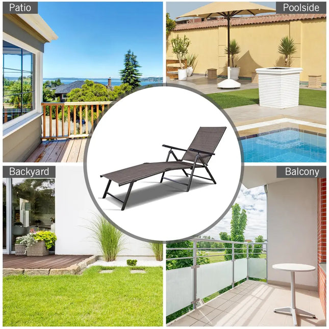Adjustable outdoor patio pool chaise lounge - Brown - Outdoor Chaise Lounges