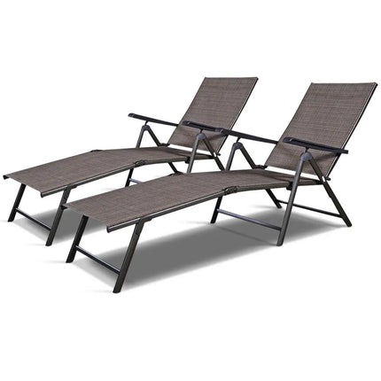 Adjustable outdoor patio pool chaise lounge - Brown - Outdoor Chaise Lounges