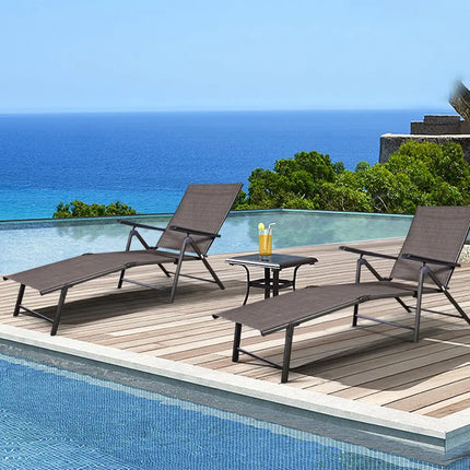 Adjustable outdoor patio pool chaise lounge - Brown - Outdoor Chaise Lounges