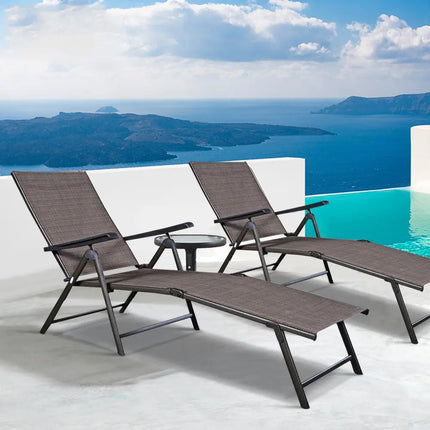 Adjustable outdoor patio pool chaise lounge - Brown - Outdoor Chaise Lounges