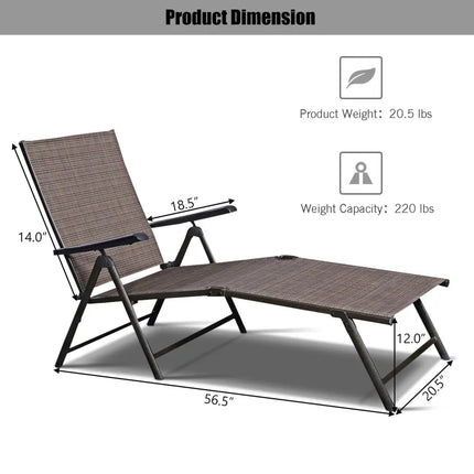 Adjustable outdoor patio pool chaise lounge - Brown - Outdoor Chaise Lounges