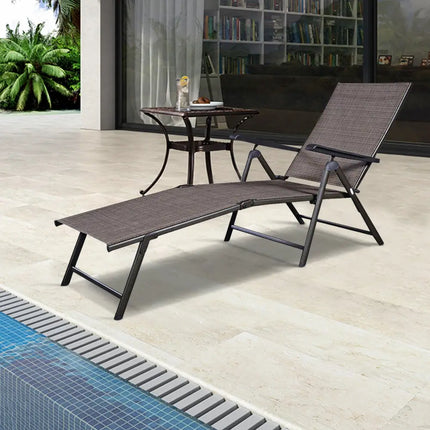 Adjustable outdoor patio pool chaise lounge - Brown - Outdoor Chaise Lounges