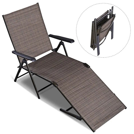 Adjustable outdoor patio pool chaise lounge - Brown - Outdoor Chaise Lounges