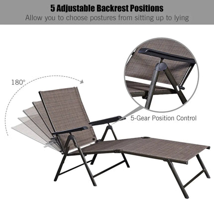 Adjustable outdoor patio pool chaise lounge - Brown - Outdoor Chaise Lounges