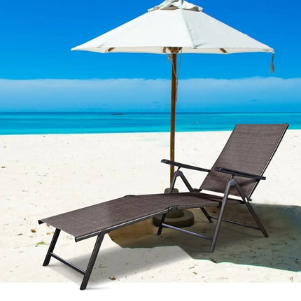 Adjustable outdoor patio pool chaise lounge - Brown - Outdoor Chaise Lounges