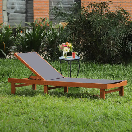 Adjustable Outdoor Wood Chaise Lounge Chair with 5-Postion Backrest-Gray - Gray - Outdoor Chaise Lounges