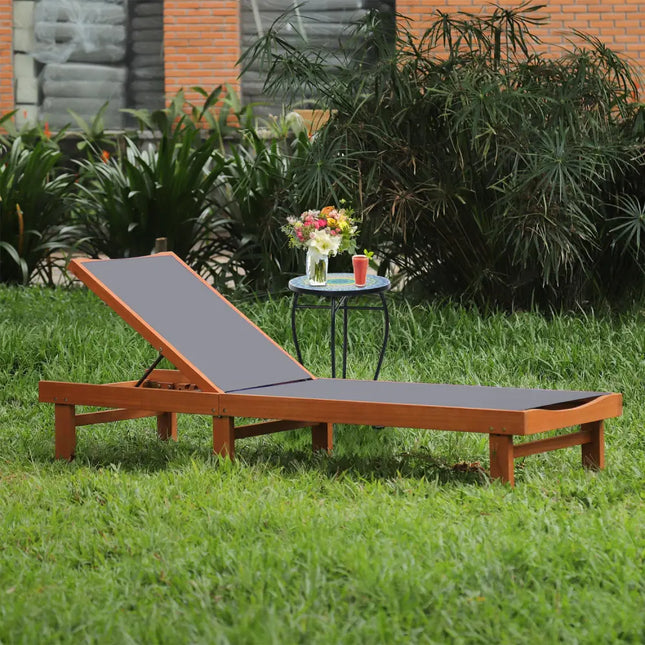 Adjustable Outdoor Wood Chaise Lounge Chair with 5-Postion Backrest-Gray - Gray - Outdoor Chaise Lounges