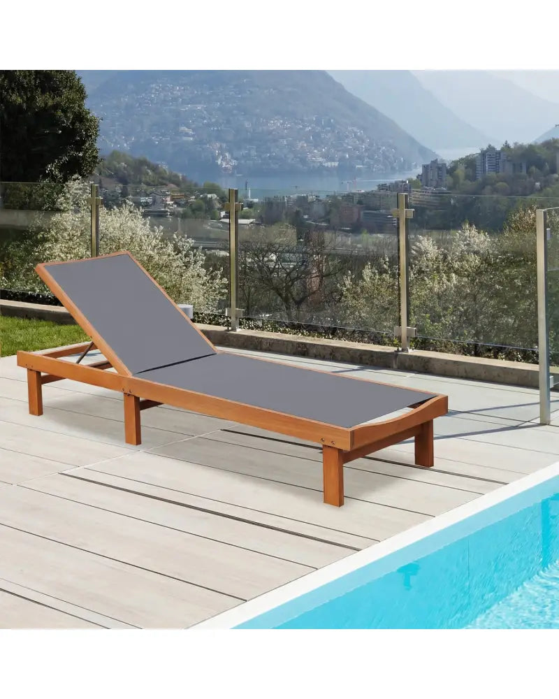 Adjustable Outdoor Wood Chaise Lounge Chair with 5-Postion Backrest-Gray - Gray - Outdoor Chaise Lounges