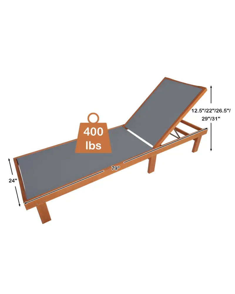 Adjustable Outdoor Wood Chaise Lounge Chair with 5-Postion Backrest-Gray - Gray - Outdoor Chaise Lounges