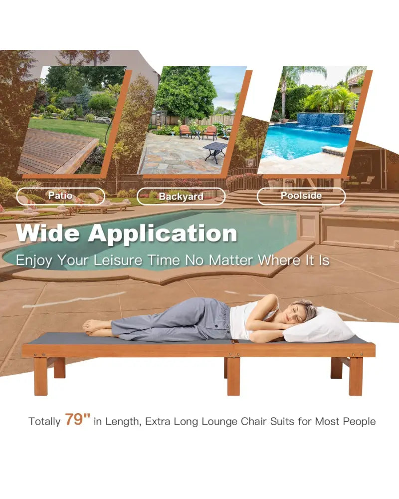 Adjustable Outdoor Wood Chaise Lounge Chair with 5-Postion Backrest-Gray - Gray - Outdoor Chaise Lounges