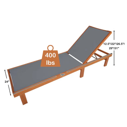 Adjustable Outdoor Wood Chaise Lounge Chair with 5-Postion Backrest-Gray - Gray - Outdoor Chaise Lounges