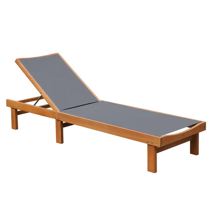 Adjustable Outdoor Wood Chaise Lounge Chair with 5-Postion Backrest-Gray - Gray - Outdoor Chaise Lounges