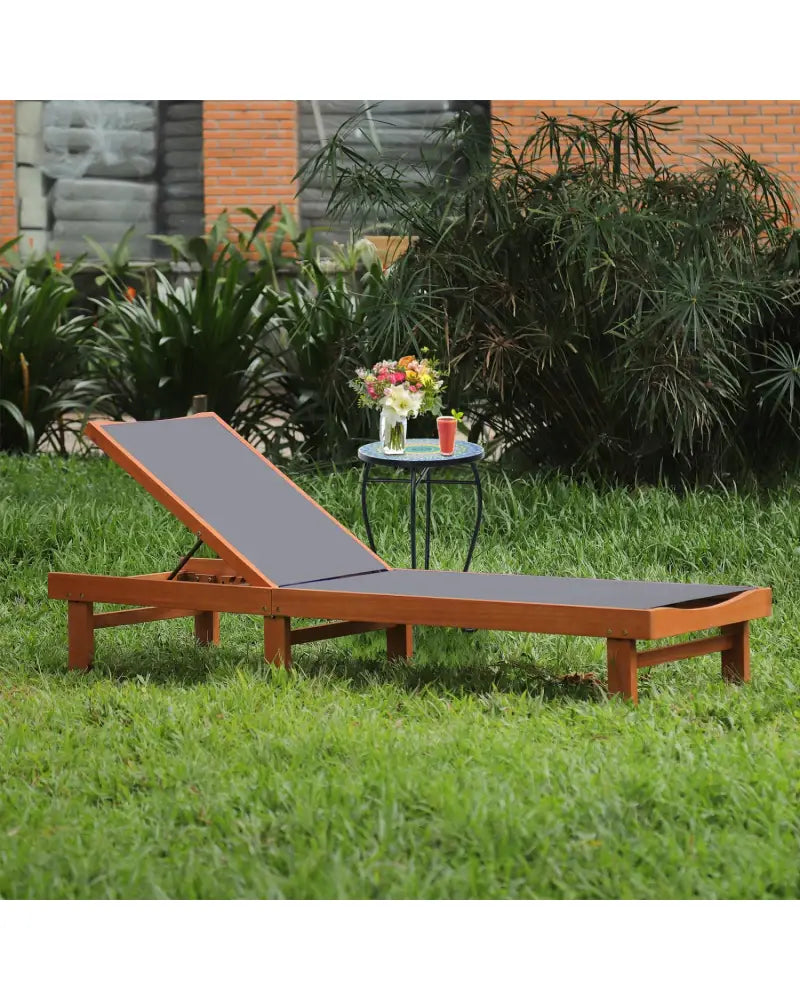 Adjustable Outdoor Wood Chaise Lounge Chair with 5-Postion Backrest-Gray - Gray - Outdoor Chaise Lounges