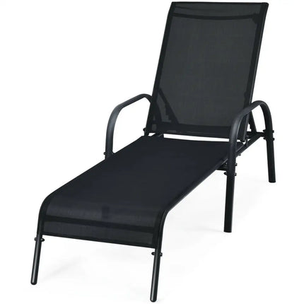 Adjustable Patio Chaise Folding Lounge Chair with Backrest-Black - Black - Outdoor Chaise Lounges