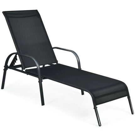 Adjustable Patio Chaise Folding Lounge Chair with Backrest-Black - Black - Outdoor Chaise Lounges