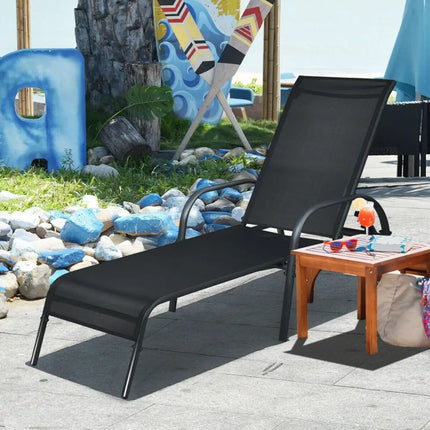 Adjustable Patio Chaise Folding Lounge Chair with Backrest-Black - Black - Outdoor Chaise Lounges