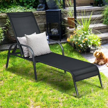 Adjustable Patio Chaise Folding Lounge Chair with Backrest-Black - Black - Outdoor Chaise Lounges