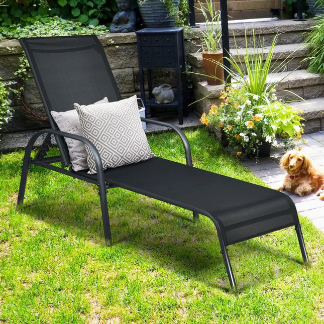 Adjustable Patio Chaise Folding Lounge Chair with Backrest-Black - Black - Outdoor Chaise Lounges
