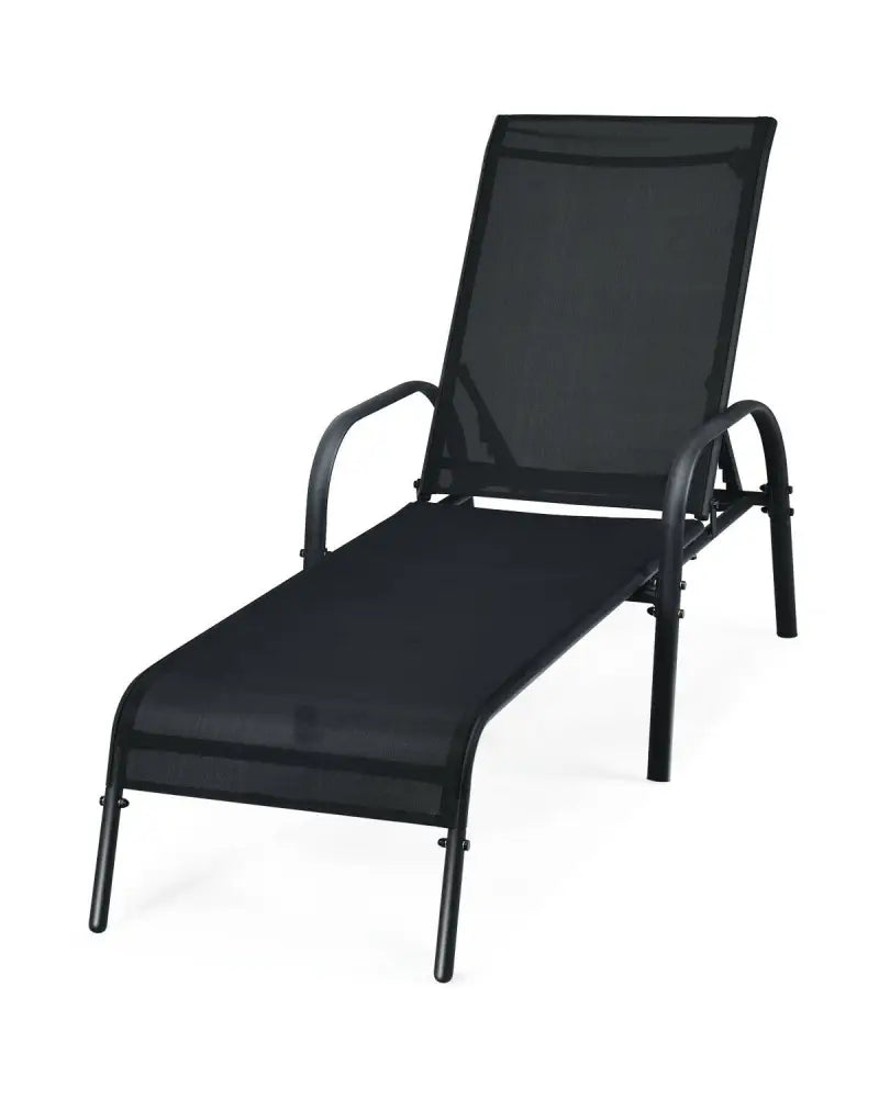 Adjustable Patio Chaise Folding Lounge Chair with Backrest-Black - Black - Outdoor Chaise Lounges
