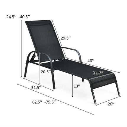 Adjustable Patio Chaise Folding Lounge Chair with Backrest-Black - Black - Outdoor Chaise Lounges