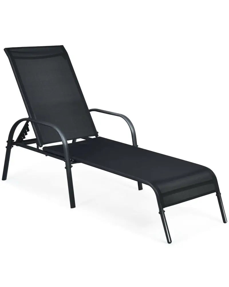 Adjustable Patio Chaise Folding Lounge Chair with Backrest-Black - Black - Outdoor Chaise Lounges