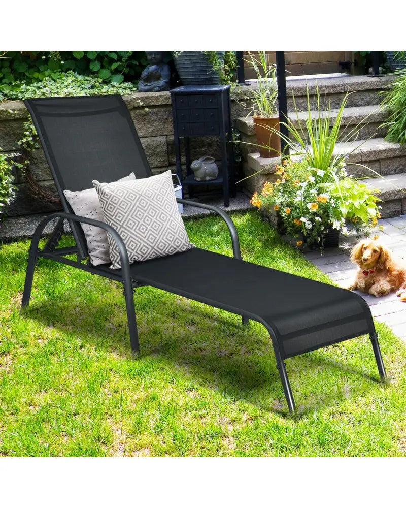 Adjustable Patio Chaise Folding Lounge Chair with Backrest-Black - Black - Outdoor Chaise Lounges